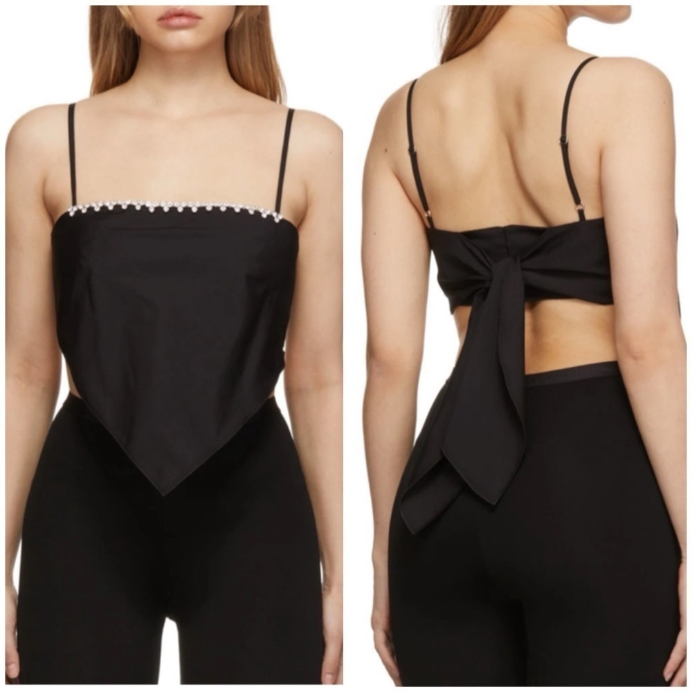 AREA Crystal Embellished Handkerchief Bandeau Crop Top Black Sz L